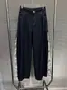 Jeans de Pierna Ancha Sueltos y Fluidos de Cintura Alta con Encaje Empalmado Azul Oscuro, Estilo Nuevo Verano 2026