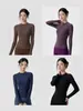 Top de yoga adelgazante de manga larga para mujer, top fino de Pilates fitness, camiseta deportiva ajustada de color liso cepillado