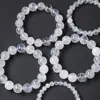Pulsera de cristal blanco natural, cuentas redondas de cristal blanco esmerilado, pulsera de cuentas de cristal de una sola hebra para mujer, joyería DIY, pulsera de cristal blanco lechoso