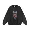 Suéter de manga larga lavado pesado con estampado de anime divertido para hombres y mujeres, marca de moda callejera estadounidense, top de cuello redondo desgastado