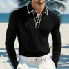 Camisa POLO para hombre, nueva camisa de manga larga para hombre de comercio exterior de Amazon, camisa polo de manga larga a rayas con botones y cuello camisero transfronteriza