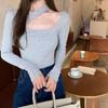 2024 Outono Novo Sexy Slim-fit Emagrecimento Estudante Top Design Sentido Pendurado Pescoço Camiseta de Manga Comprida Camisa Base Feminina Na Moda