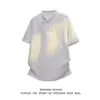 Camiseta blanca con estampado floral gris, cremallera diagonal, manga corta para hombre, ropa de verano moderna estilo americano, corte holgado, camiseta resistente de media manga para adolescentes