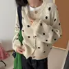 Cardigã de malha redondo com bolinhas estilo coreano, casaco suéter feminino curto versátil de outono/inverno, soltinho, doce e jovial