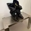Botas de montar para mujer de cuero suave, estilo vintage, con cordones, corte ajustado, estilo coreano, tacón grueso, punta redonda, caña ancha, botas largas adelgazantes