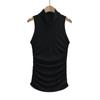 Chaleco sin mangas plisado de cuello alto medio para chica sexy americana, nueva prenda exterior de verano para mujer, top ajustado y adelgazante con cintura baja