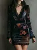 Vestido Longo Estampado de Manga Longa com Decote em V e Renda, Bodycon Curto Sexy com Ajuste na Cintura, Lançamento 2025 Europeu e Americano
