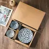Novo Conjunto de Tigelas de Cerâmica Azul e Branca Estilo Japonês para Uso Doméstico, Conjunto de Tigela e Hashis de Porcelana Azul e Branca Estilo Japonês para Presente