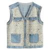 Principios de Primavera 100kg Gordo mm Moda Más Fácil para Combinar Patchwork Fragancia Pequeña Chaleco de Mezclilla Talla Grande Ropa Exterior Casual para Mujer 2230