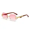 2025 Nuevo Llegado Transfronterizo Europeo y Americano Gafas de Sol Multilaterales sin Marco para Hombre Patas con Textura de Madera Moda Gafas de Sol Decorativas con Cabeza de Leopardo Tendencia