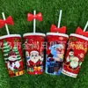 Porta-copos com Tema Atmosfera de Futebol com Laço Copo de Sorvete com Tampa Copo de Plástico de Natal com Canudo Decoração