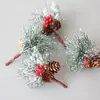 Fruta Roja Navideña Baya Hoja de Pino Hoja Caída Fruto de Cedro Hoja Artificial Tenedor Rama Accesorios DIY Decoraciones Navideñas