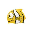 Touca de Natação Infantil de Silicone em Formato de Peixe, Touca de Natação Impermeável Fofa de Desenho Animado com Proteção para Ouvidos, Touca de Natação para Treinamento de Estudantes, Touca de Natação Estampada