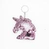 Llavero de cabeza de unicornio con lentejuelas de doble cara de gran venta europea y americana, pieza abatible, cabeza de caballo, colgante para bolso, accesorios para coche, llavero