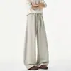 Pantalones anchos de pierna curva color gris oscuro para hombre, estilo otoño, con caída relajada, pantalones de chándal casuales de pierna recta holgada