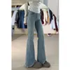 Calça Jeans Flare de Barra Dividida Cor Clara para Mulheres, Novo Estilo de Verão, Corpo em Pera, Tamanho Plus Size, Calça Flare Emagrecedora