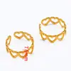 Acero Inoxidable 304 Anillo Abierto Textura Corazón Forma de Hoja de Sauce Chapado Galvánico de Oro Real de 18K Anillo Ajustable DIY