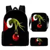 Monstro de Cabelo Verde Grinch Mochila Escolar Grinch Transfronteiriça Nova Mochila Escolar Mochila Cartoon Conjunto de Três Peças Bolsa Lateral Estojo