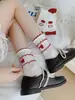 Calcetines dulces de oso estilo japonés para otoño e invierno para mujer, calcetines de encaje a media pantorrilla estilo universitario, calcetines casuales versátiles lindos de dibujos animados para mujer