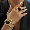 Pulsera Abierta Geométrica con Forma de E Nueva y Moderna Transfronteriza Conjunto de Joyería de Anillo de Pulsera Abierta Simple y Elegante Elegante