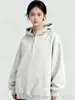 Moletom com Capuz e Zíper Parcial Cinza Claro Estilo Novo Primavera e Outono Personalizado para Mulheres, Estilo Preguiçoso, Visual Simples Emagrecedor, Top Casual e Versátil