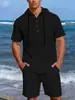 Novo Conjunto de Moda Casual Masculino com Camisas Casuais de Linho de Manga Longa e Bermudas Casuais de Linho de Cinco Pontos