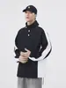 Suéter Gola Alta Masculino Moda Primavera e Outono Loose Manga Longa Camisa Polo Costura Cor Contrastante Pulôver Versátil Top Esportivo