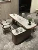 Nueva Mesa de Té de Madera de Nogal Negro Estilo Chino con Tapa de Pizarra para Oficina y Villa, Juego de Mesa de Té y Sillas de Diseño de Gama Alta