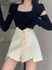 Short Casual Fino Verão Princesa Estilo Fresco Doce Roupa Feminina Botão Fina Calça Casual Moda Hot Pants