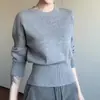 Suéter de punto 100% lana para mujer, estilo minimalista, cuello redondo, con diseño de cintura ajustada para crear un efecto adelgazante, nueva colección otoño/invierno, suéter de punto tipo pullover y capa base con forro polar.