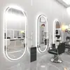 Espelho de Chão para Salão de Beleza com LED para Permanente e Tintura, Estação de Espelho com Controle de Toque, Montado na Parede, Estilo Simples, Estação de Espelho Tendência para Salão de Beleza