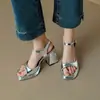 Sandalias de boca de pez talla 3246 con punta cuadrada nuevas europeas y americanas 2023 simples gruesas plateadas para mujer sandalias de tacón alto
