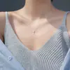 Colar com Pingente Simples de Cruz Cool Girl Banhado a Prata S925 Corrente para Clavícula Estudante Estilo Japonês e Coreano Versátil Feminino