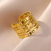 Anillo Abierto de Lujo con Baño de Oro de 18K y Diamantes Completos, No se Desvanece, Anillo de Circonita, Anillo de Moda de Gama Alta para Mujer
