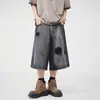 Shorts de mezclilla finos rotos de verano para hombre, marca de tendencia retro americana tie-dye, pantalones cropped anchos rectos holgados y elegantes