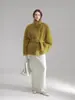 Abrigo de Terciopelo de Nube y Mohair con Cuello Alto, Diseño Minimalista para Mujer, Abrigo de Lana Holgado, Nuevo Abrigo de Otoño e Invierno