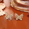 Brincos de Borboleta de Zircônia Super Brilhantes, Brincos Exquisitos de Agulha de Prata da Moda e de Alto Padrão, Brincos de Fada de Nicho Banhados a Cobre Ouro Real