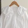 Ropa infantil de comercio exterior, camisa blanca de algodón puro para niñas, nuevo modelo 2026, camisa infantil con cuello grande de perlas, blanca para niños de mediana edad