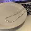 Acero de Titanio No se Desvanece Plata Rota Diseño de Nicho Collar para Mujer Cadena de Clavícula Geométrica Asimétrica de Gama Alta Estilo K