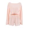 Estilo Nuevo Europeo y Americano Jacquard Rosa Cómodo Transpirable Holgado Manga Larga Pantalones Cortos Pijama de Otoño e Invierno para Mujer Exclusivo Transfronterizo Ropa de Casa