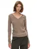 Suéter de tricô V-neck cor de café retrô estilo francês para mulheres, perfeito para o outono, com textura sofisticada e macia, efeito emagrecedor e mangas compridas
