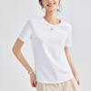 Camiseta de Algodão com Seda de Manga Curta para Mulheres, Tamanho 26, Novo Estilo de Verão, Gola Redonda, Cor Sólida, Caimento Solto, Camiseta Básica, Ombro Normal, Caimento Justo, Top que Valoriza