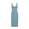 Vestido acanalado sin mangas puramente deseable con abertura en la espalda, corte ajustado, cuello semiabierto, cintura alta, vestido tipo tank de longitud media, vestido largo base