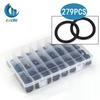 279 piezas en caja Anillo tórico de goma de nitrilo negro junta redonda de goma de silicona anillo tórico anillo de sellado impermeable