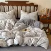 Juego de ropa de cama de cuatro piezas estilo retro, original, de lino estampado, con diseño floral, adecuado para dormitorios y uso doméstico, incluye funda de edredón y sábana bajera