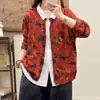 Cárdigan para mujer 2025 otoño nuevo estampado floral tejido de algodón vintage artístico holgado de manga larga