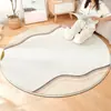 Tapete Redondo Moderno Simples de Imitação de Caxemira Resistente à Sujeira e ao Desgaste com Listras e Cores Sólidas Antiderrapante para Sala de Estar e Quarto