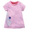 2026 Ropa Infantil Vestido de Manga Corta para Niñas Vestido de Algodón Tejido para Niños Vestido Largo Rayado de Dibujos Animados de Verano