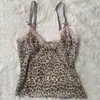 Comercio Exterior Transfronterizo Y2k Europeo y Americano Sexy Chica Caliente Ajustado Ribeteado de Encaje Camisola Rayas Blancas y Negras Estampado de Leopardo
