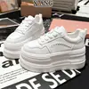 Zapatos de piel auténtica con plataforma de 8 cm para aumentar la altura para mujeres bajas, tenis con cordones, zapatos de plataforma para mujer, zapatos blancos casuales